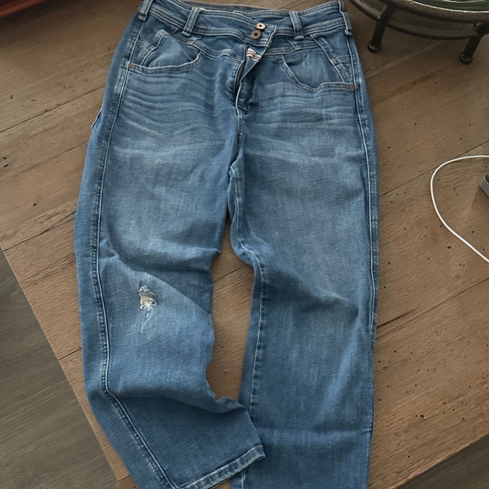 Pilcro and the Letterpress Blue Boyfriend Jeans